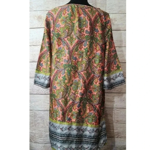 Loft Border Paisley Satin Tunic Shift Dress - Picture 3 of 6